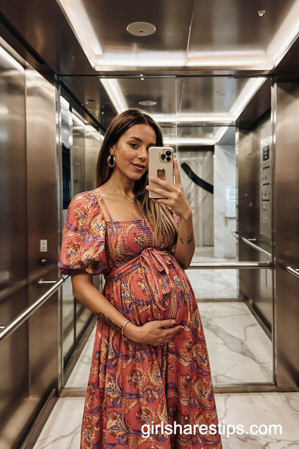 Bright Patterned Maxi Dress & Gold Hoops