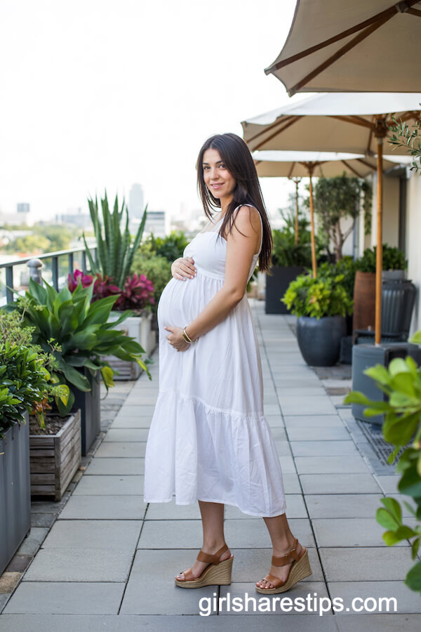 White Sundress & Tan Wedge Sandals
