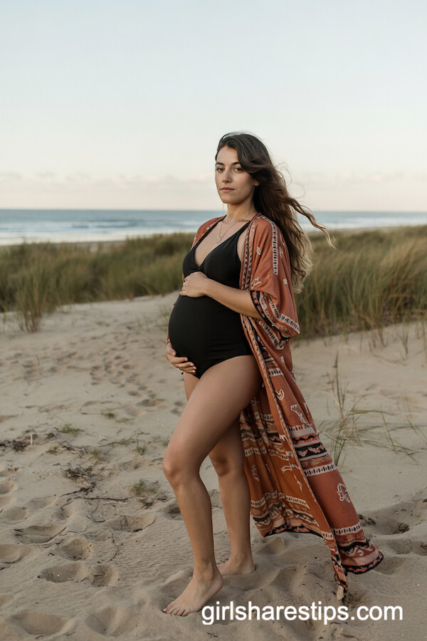 Boho Kimono Over Black Swimsuit