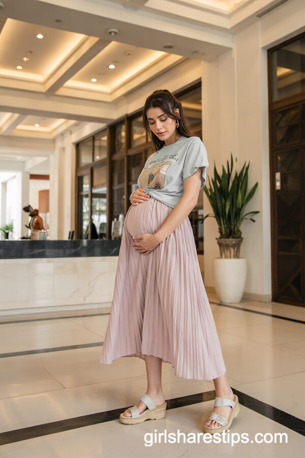 Pleated Midi Skirt & Graphic Tee