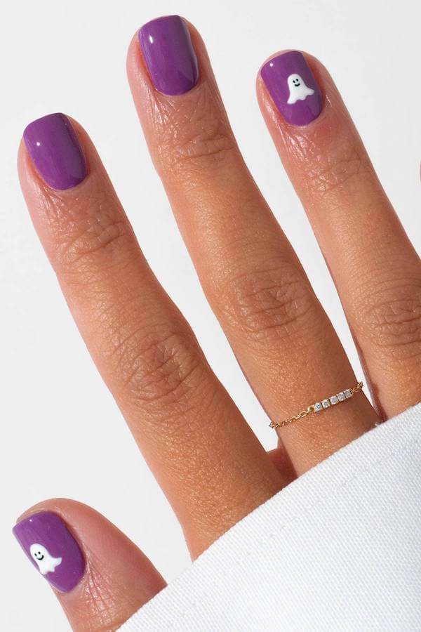Cute Purple Nails with Ghost Design