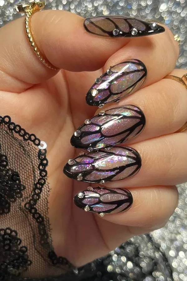 Holographic Purple Butterfly Nails