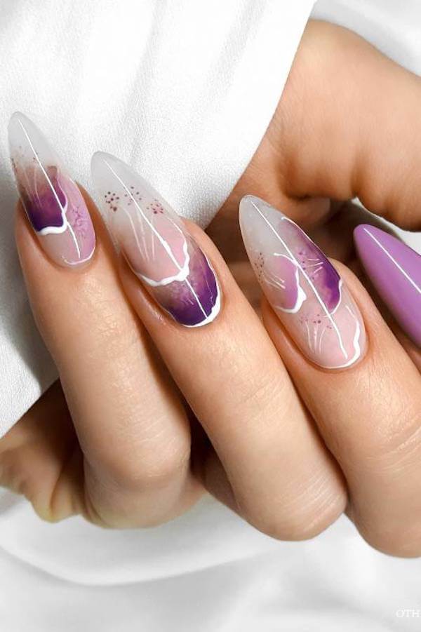 Purple Watercolor Abstract Nails