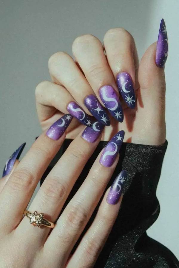 Celestial Purple Witchy Nails