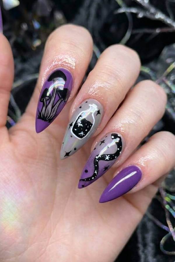 Purple and Black Mystic Nails