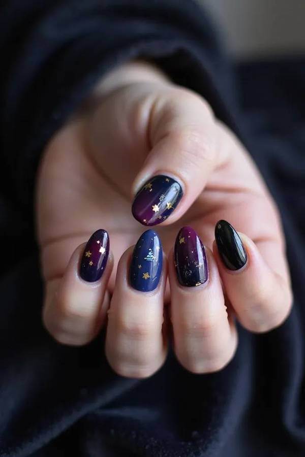 Midnight Starry Purple Nails