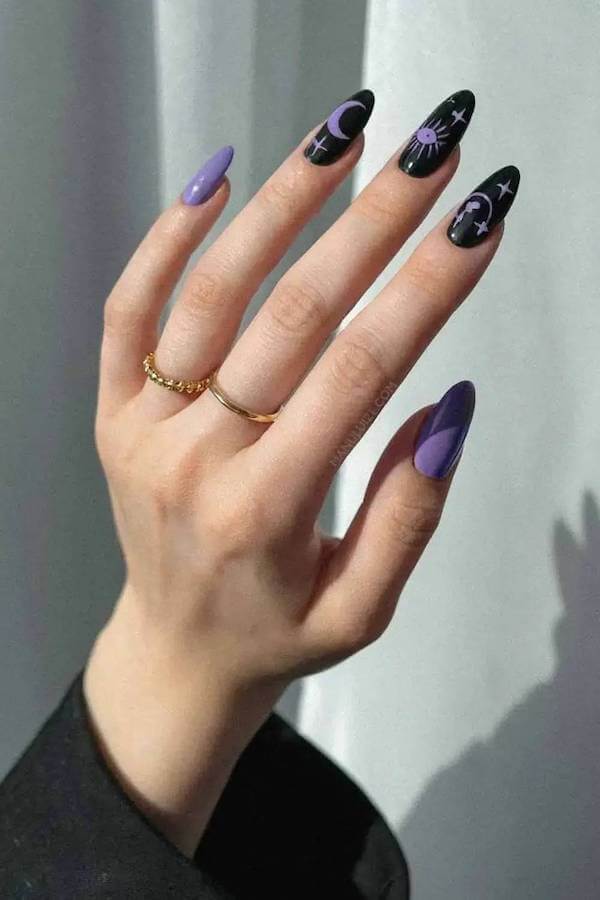 Purple and Black Celestial Nails