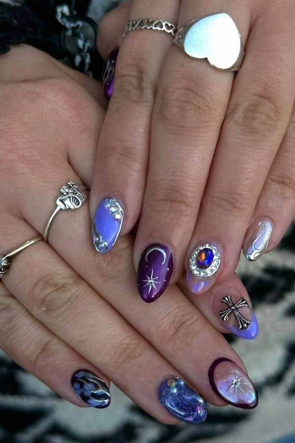Mystical Celestial Purple Nails