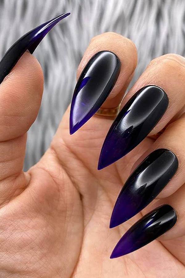 Black and Purple Ombre Stiletto Nails