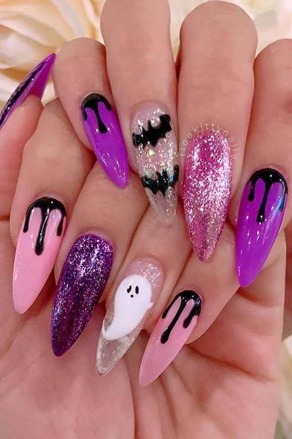 Halloween Purple Drip Nails