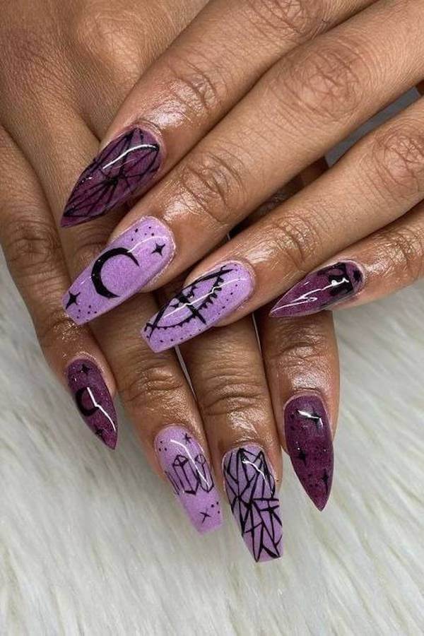 Lavender Crystal Witchy Nails
