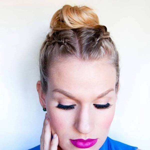 Double French Braid Top Knot