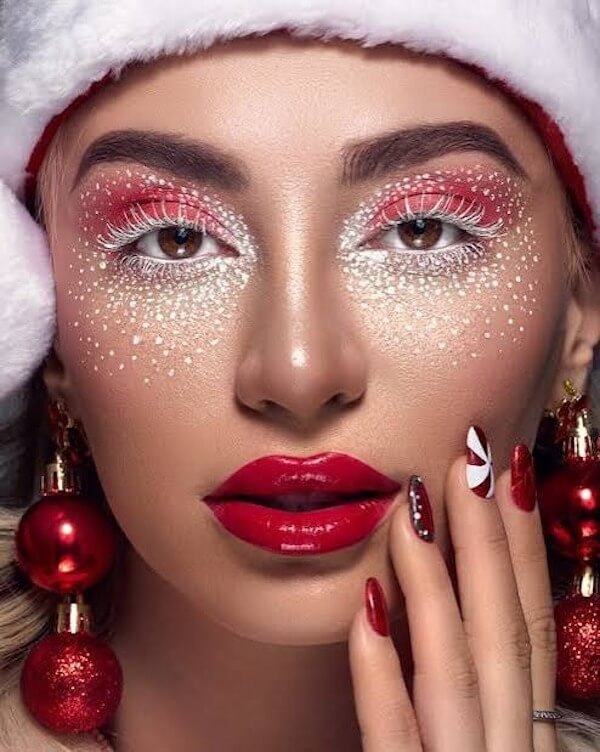 Frosted Red Eyes and Lips Makeup