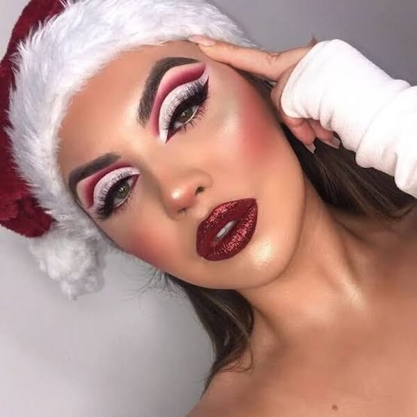 Bold Red Glitter Cut Crease Makeup