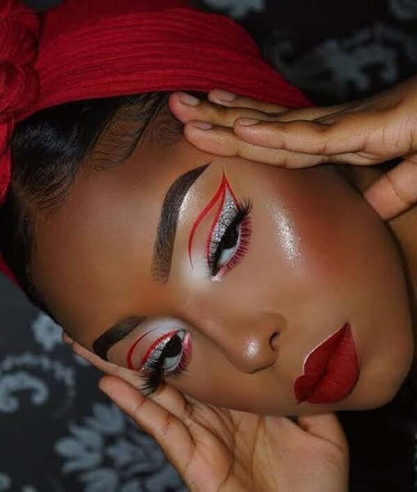 Graphic Red and White Holiday Eye Makeup