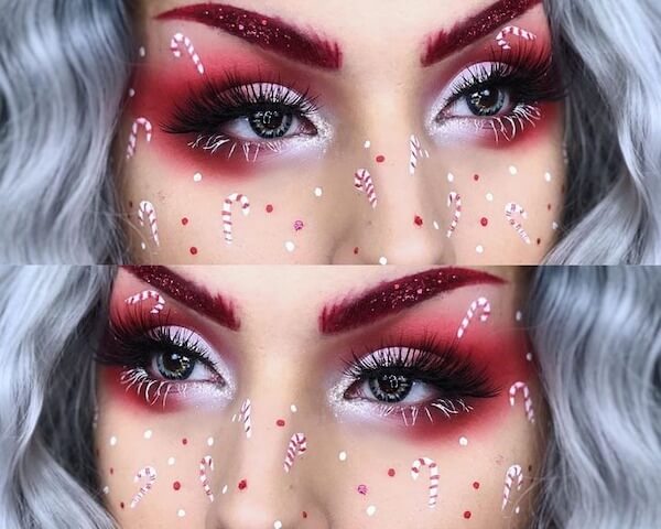 Candy Cane Inspired Christmas Makeup Idea
