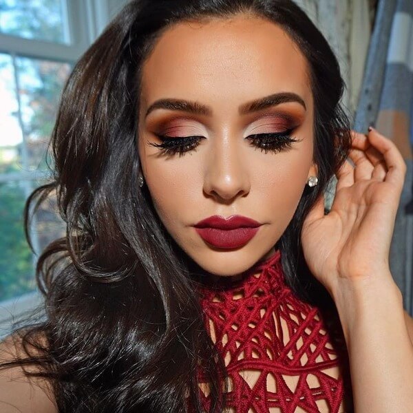 Matte Burgundy Christmas Glam Makeup