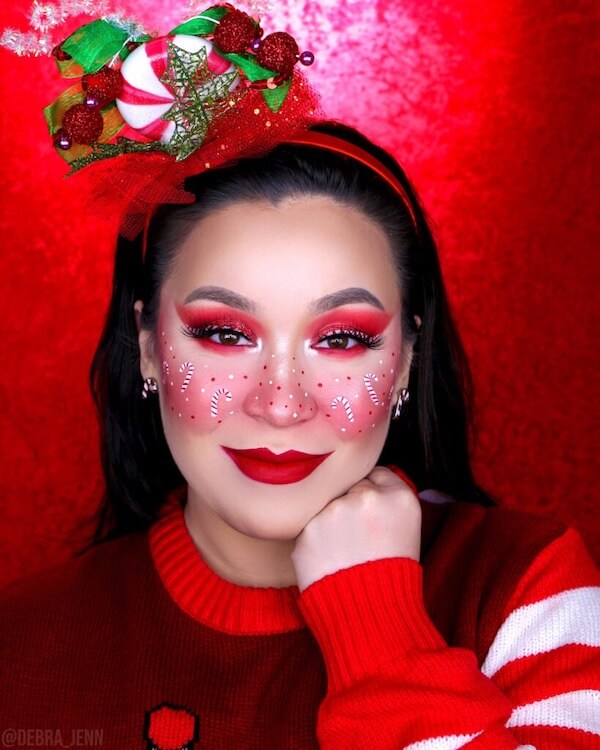 Candy Cane Christmas Makeup Look