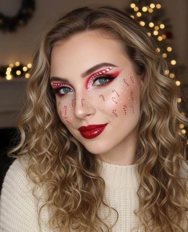 Red Candy Cane Festive Eye Makeup