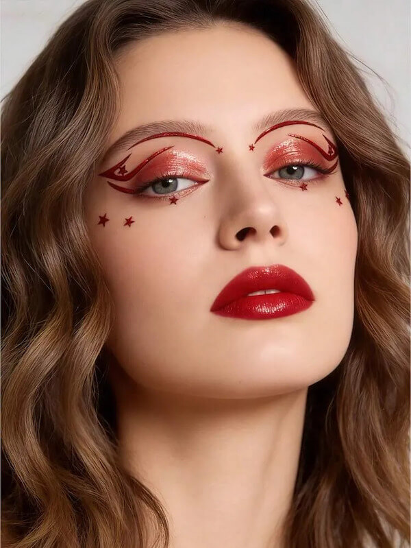 Starry Red Eyes Christmas Makeup