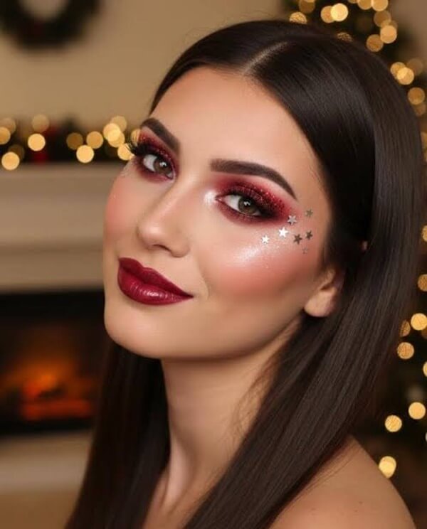 Red Smoky Eyes and Silver Star Accents