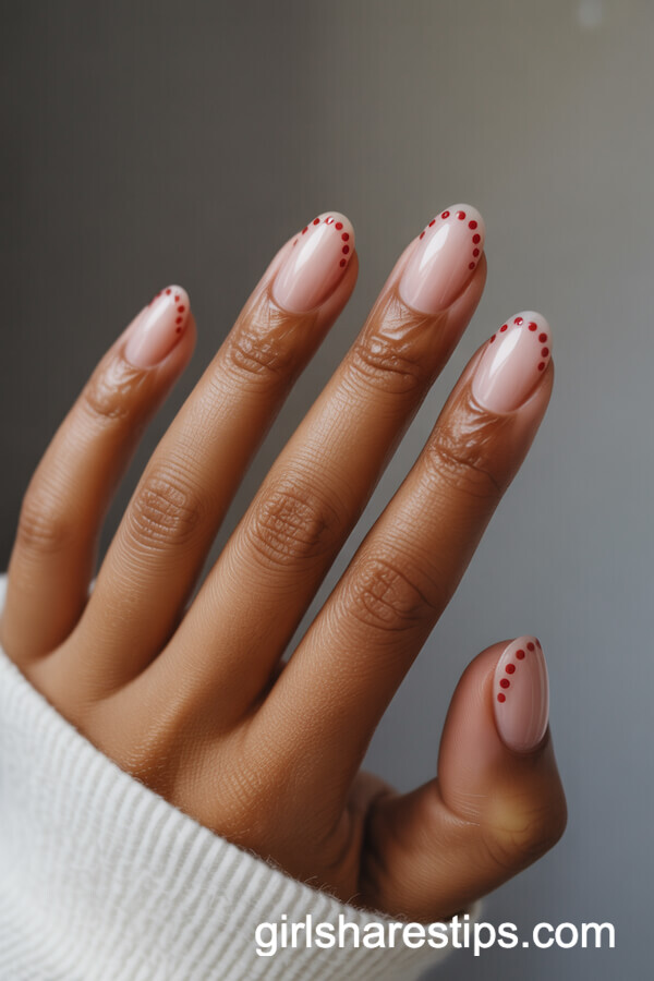 Minimalist Red Dot Design on Natural Round Nails