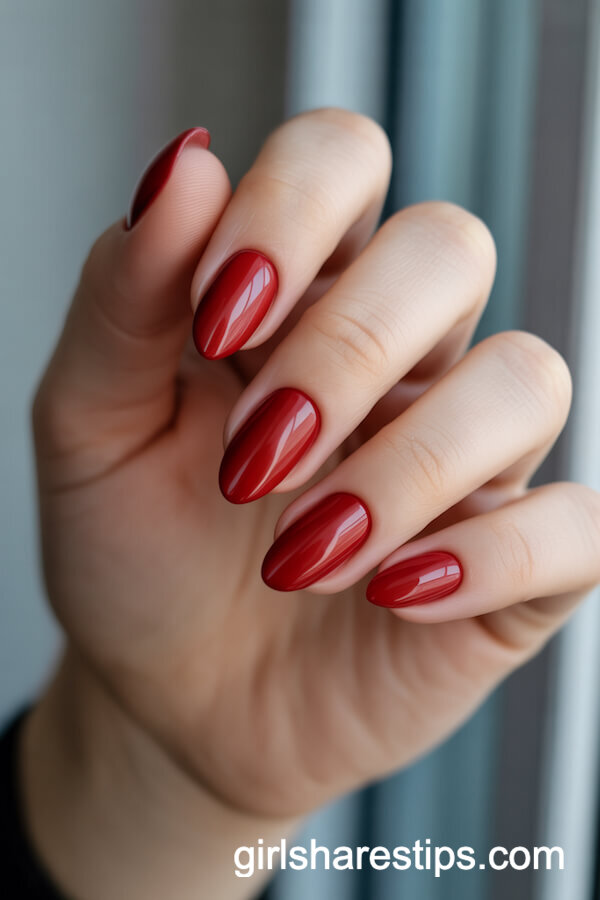 Classic Glossy Red Almond Christmas Nails