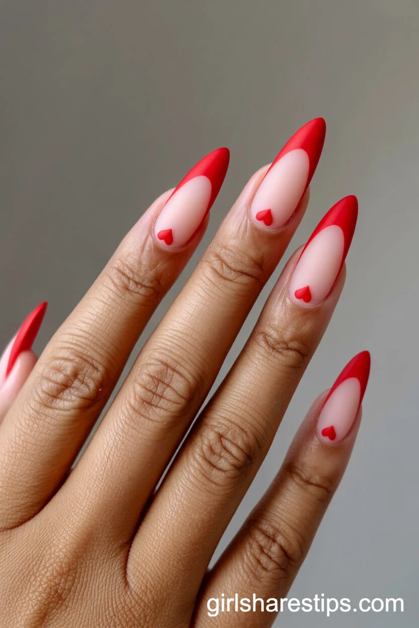 Matte Red French Stilettos with Heart Cutout Designs