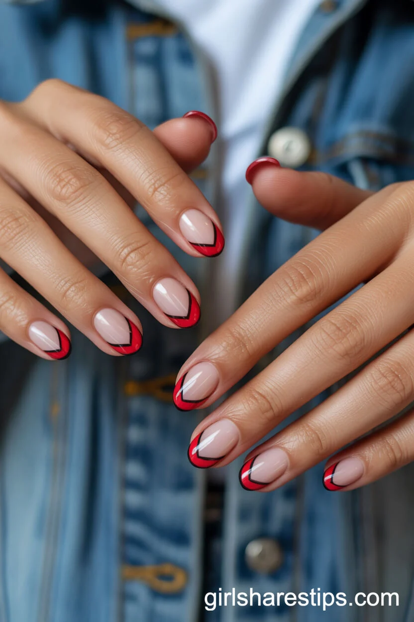 Pop Art Red Heart French Tips on Short Round Nails