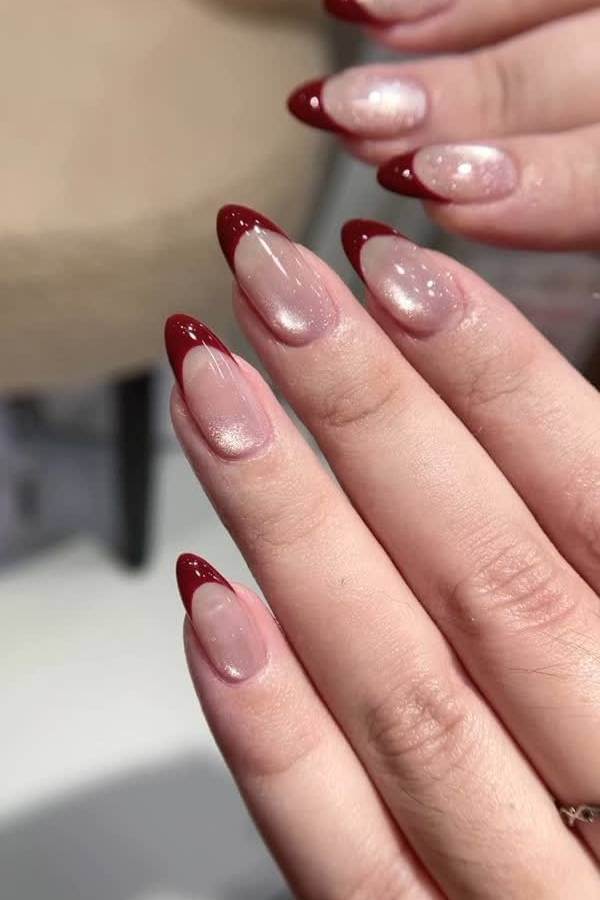 Red Cat Eye Sheer French Tips