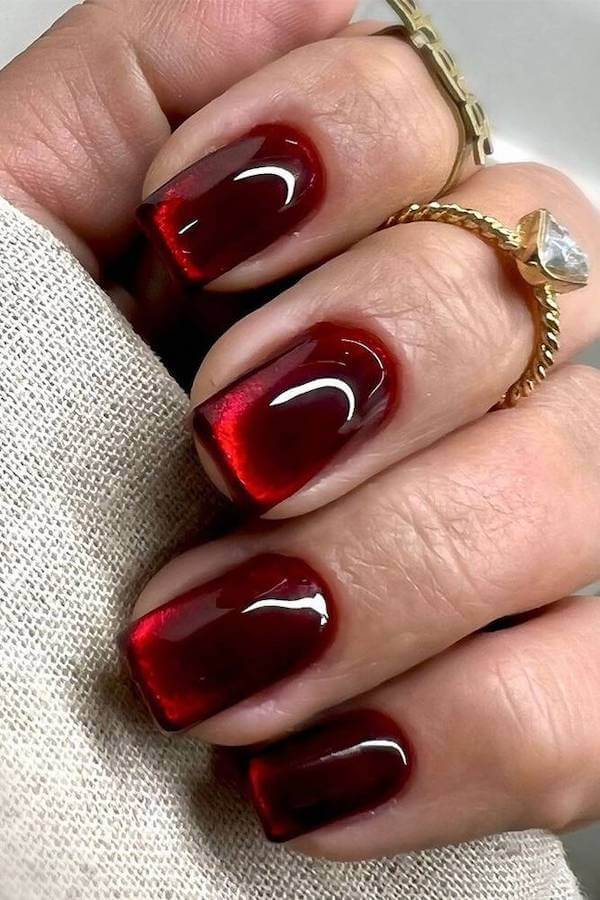 Classic Red Cat Eye Square Nails