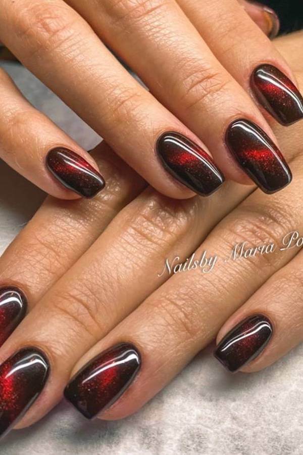Black Cherry Red Cat Eye Nails