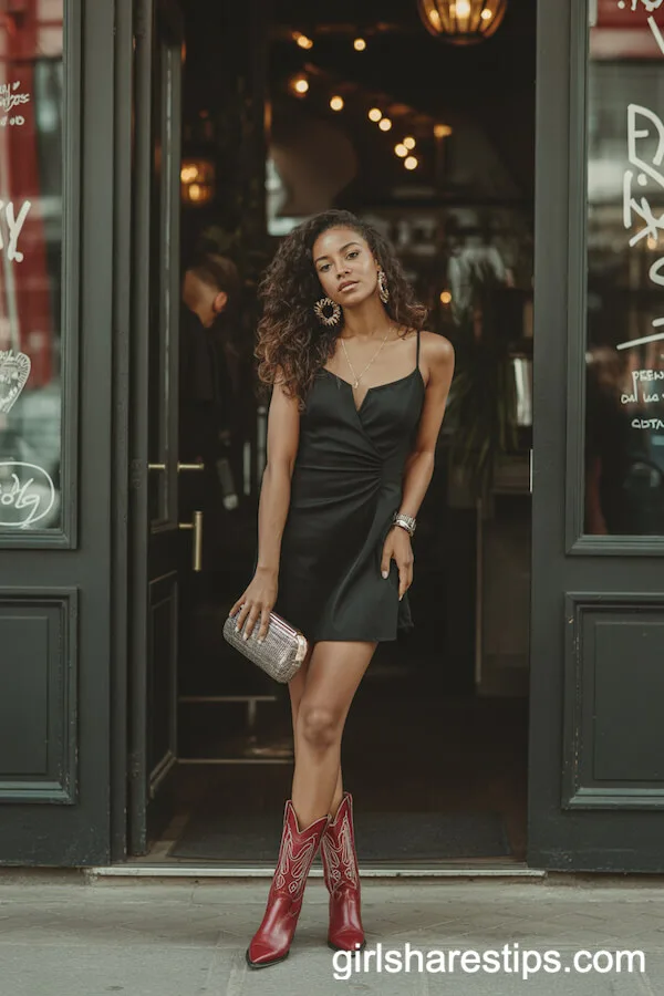 Little Black Dress and Red Cowboy Boots Evening Ensemble