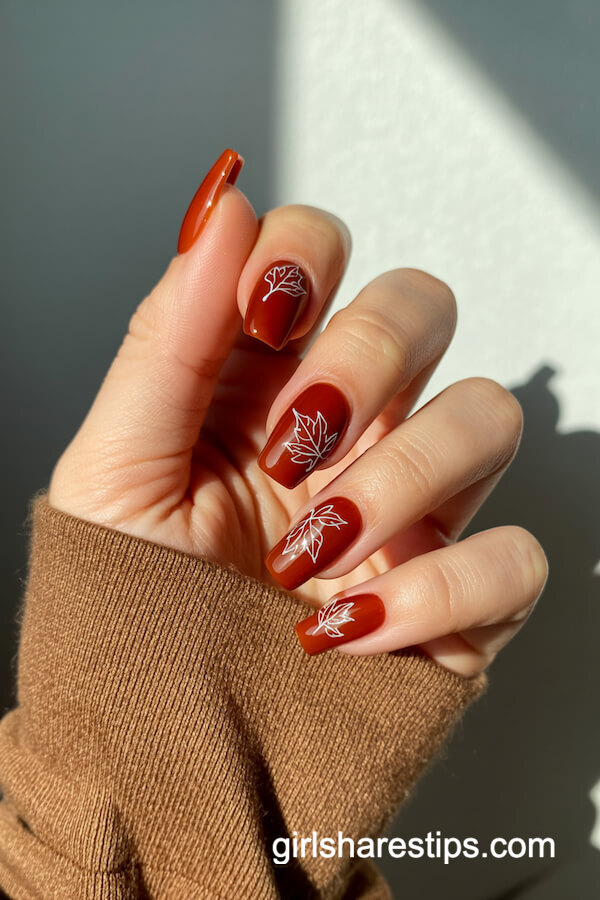 Burnt Red with Leaf Outline