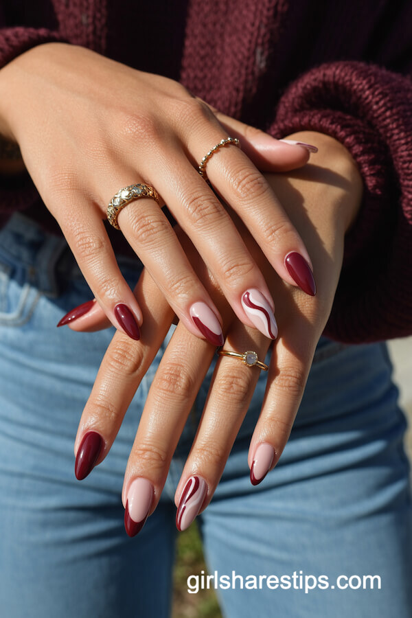 Varied Burgundy and Nude Designs