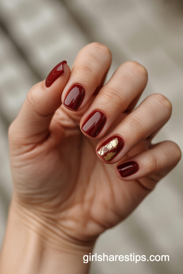 Garnet Red with Gold Leaf