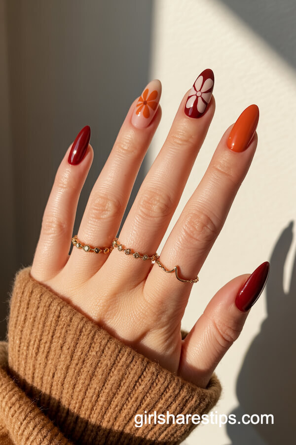 Red and Orange with Retro Flowers