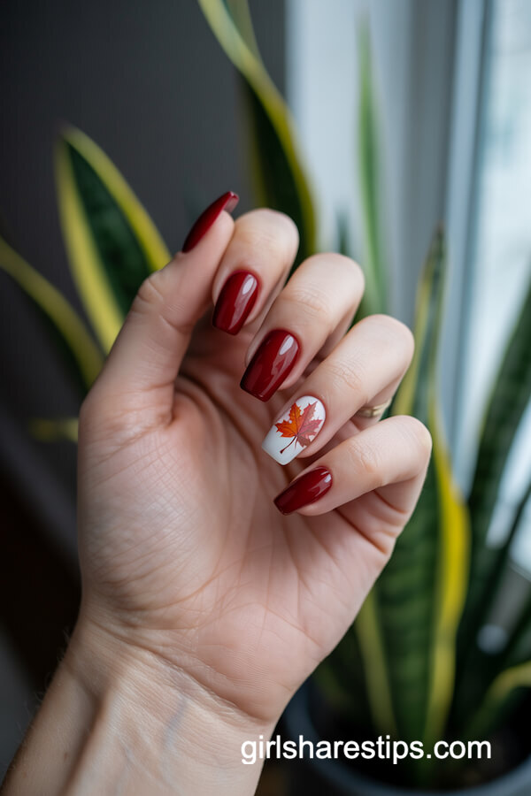 Dark Red with Maple Leaf