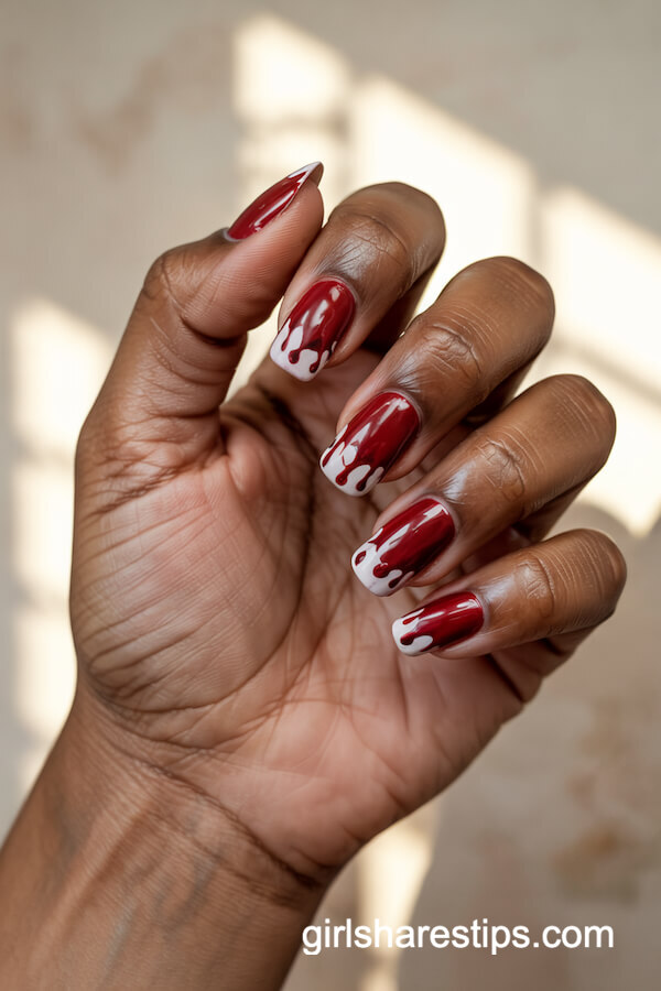 Glossy Red Blood Drip Coffin Nails