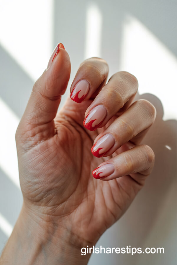 French Tips Replaced by Red Flames