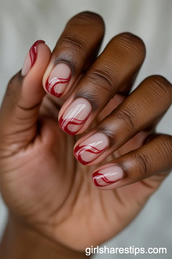 Negative Space Red Swirl Nails