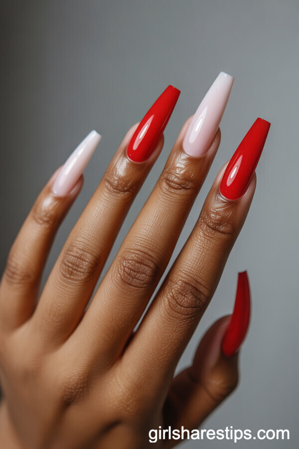 Multi-Shade Red Coffin Nails