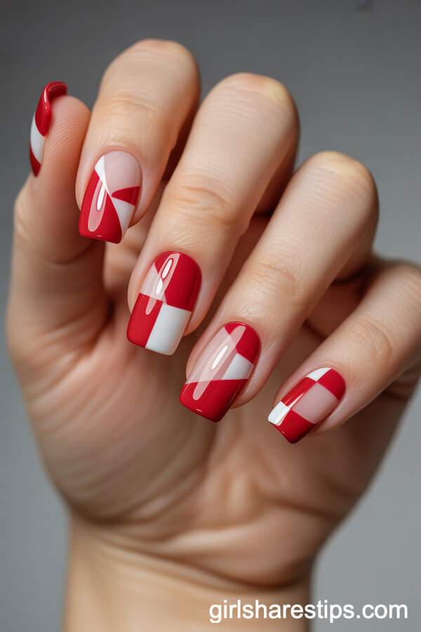 Bold Red Geometric Square Nails