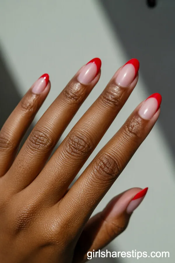Modern Red French Tips on Oval Nails