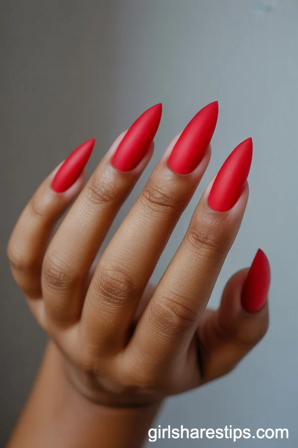 Matte Red Stiletto Nails