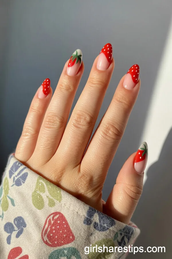 Strawberry-Inspired Red Almond Nails