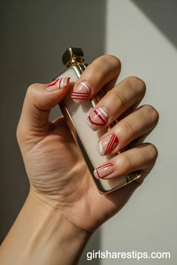 Geometric Red and White Abstract Square Nails