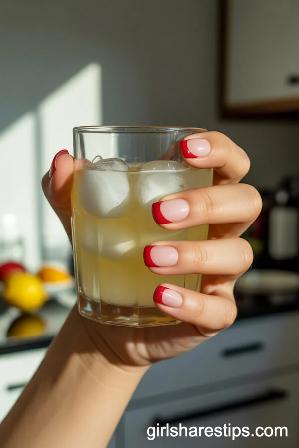 Red French Tips on Short Square Nails
