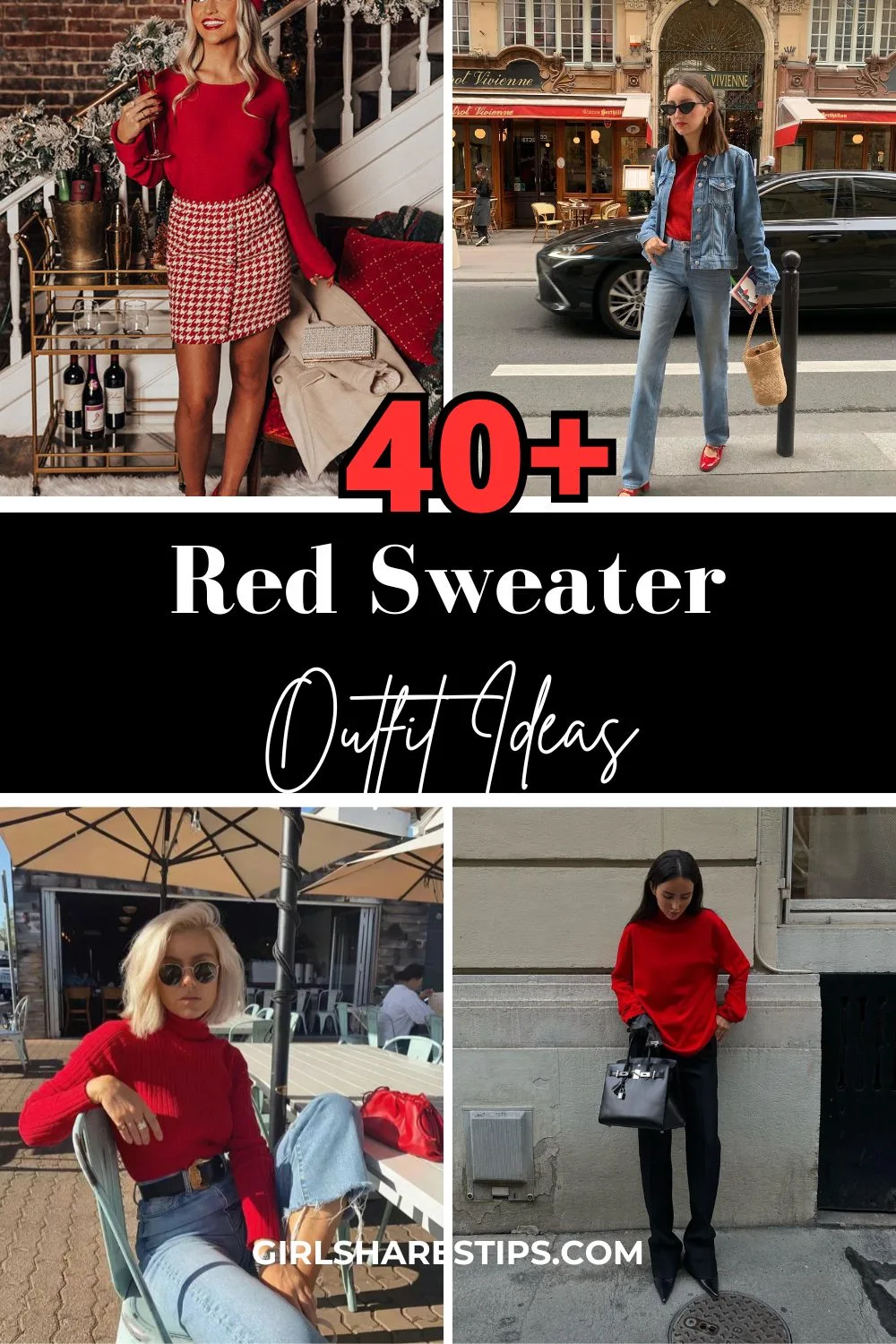 red sweater outfit ideas collage