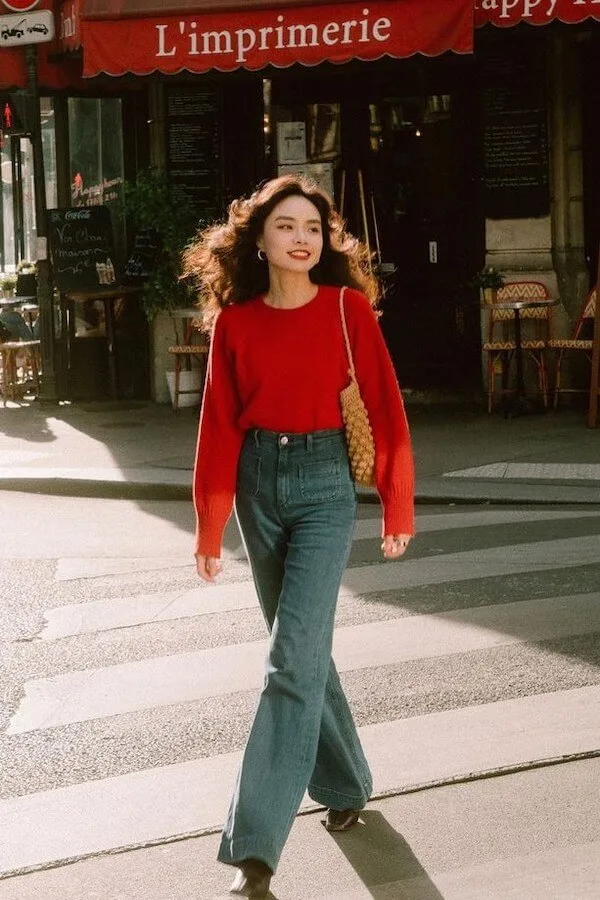 red sweater outfit ideas